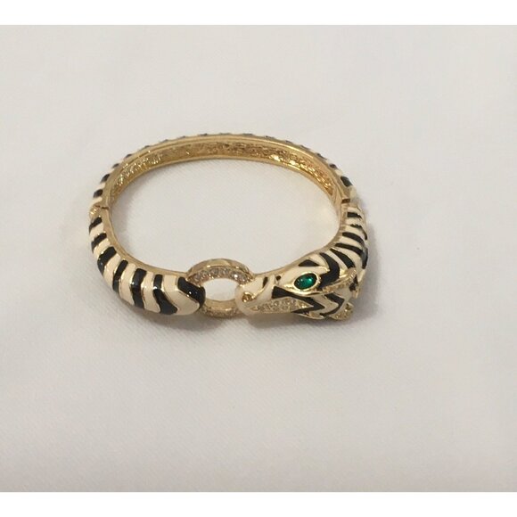 Unsigned Ciner Zebra Bracelet Hinged Clamp Clear Rhinestones Green Eyes - Picture 5 of 6